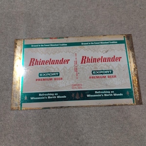 Vintage Rhinelander Export Premium Beer Metal Flat Sheet Jos Huber Brewing Co WI image 1