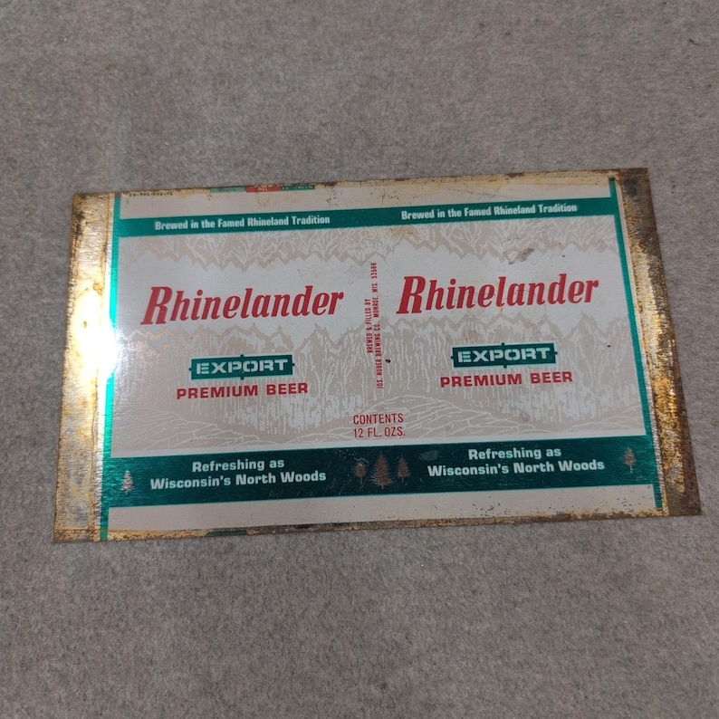 Vintage Rhinelander Export Premium Beer Metal Flat Sheet Jos Huber Brewing Co WI image 1