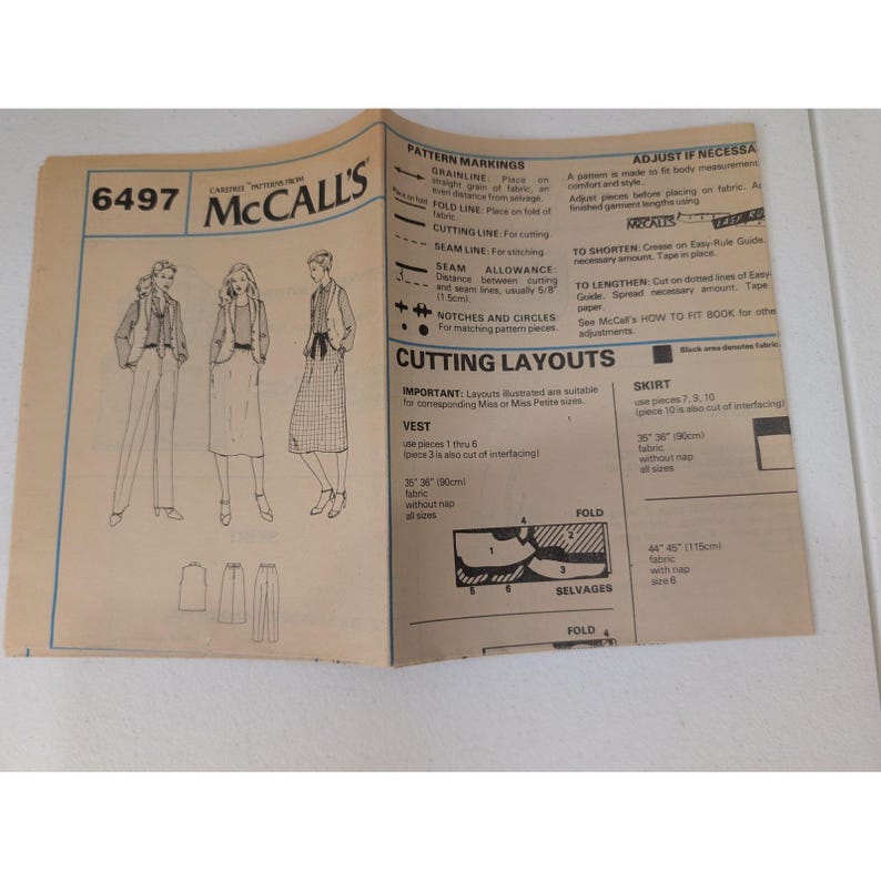 VTG 1979 McCall's Sewing Pattern 6497 Misses Unlined Vest Skirt Pants Size 16 image 6