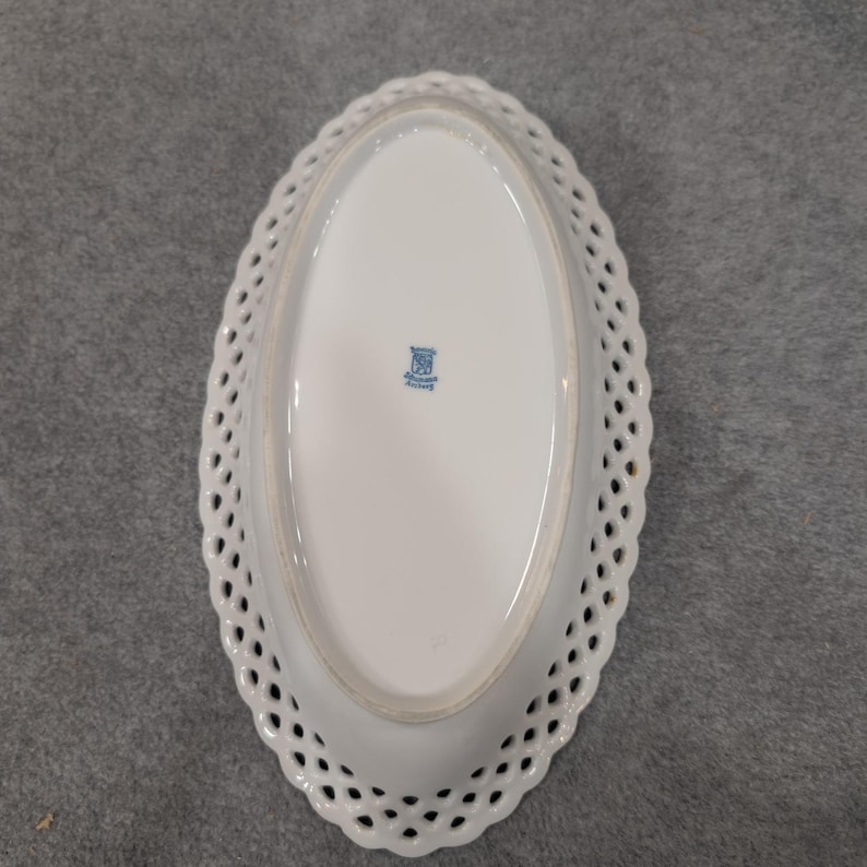 Schumann Arzberg Bavaria Reticulated Floral Porcelain Oval Bowl Pink Lattice Rim image 6