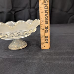 Vintage Frosted Ruffled Glass Compote Bowl Weighted Silver Tone Base image 5