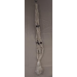 Vintage Macrame Plant Hanger Cream Rope Wood Beads Boho Indoor Outdoor Decor image 1