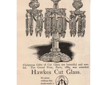 Hawkes Cut Glass Crystal Candlestick Candelabra Grand Prize Paris 1889 Print Ad