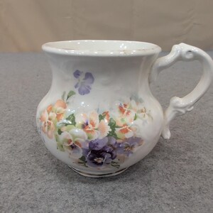 Anchor Pottery Antique Floral Pansy Shaving Mug Scuttle White Ceramic NA309 image 2