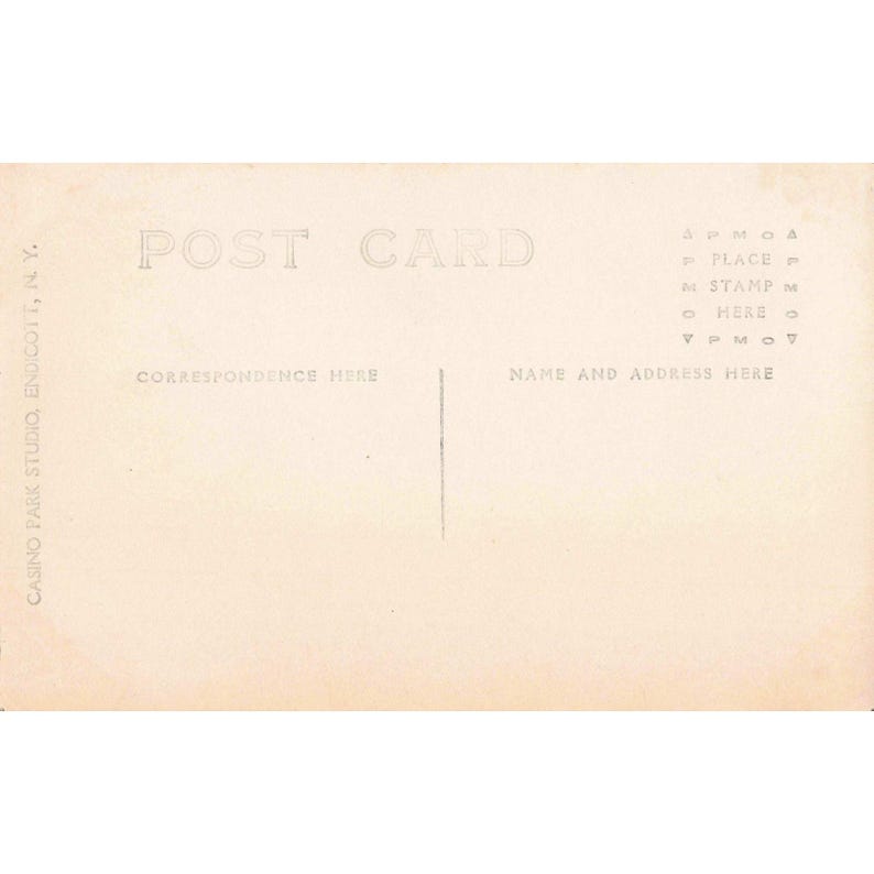 Antyczna pocztówka RPPC „Trzej mężczyźni, portret studyjny, Casino Park, Endicott, NY” zdjęcie 2