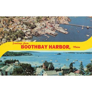 Vintage 1961 Boothbay Harbor Maine Postcard Aerial View Maine Coast 4c Stamp VG image 1