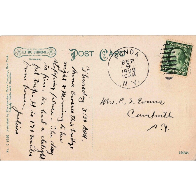 Vintage 1909 Mohawk River Bridge Fultonville Fonda New York Litho Postcard NY image 2