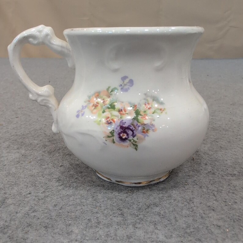 Anchor Pottery Antique Floral Pansy Shaving Mug Scuttle White Ceramic NA309 image 1