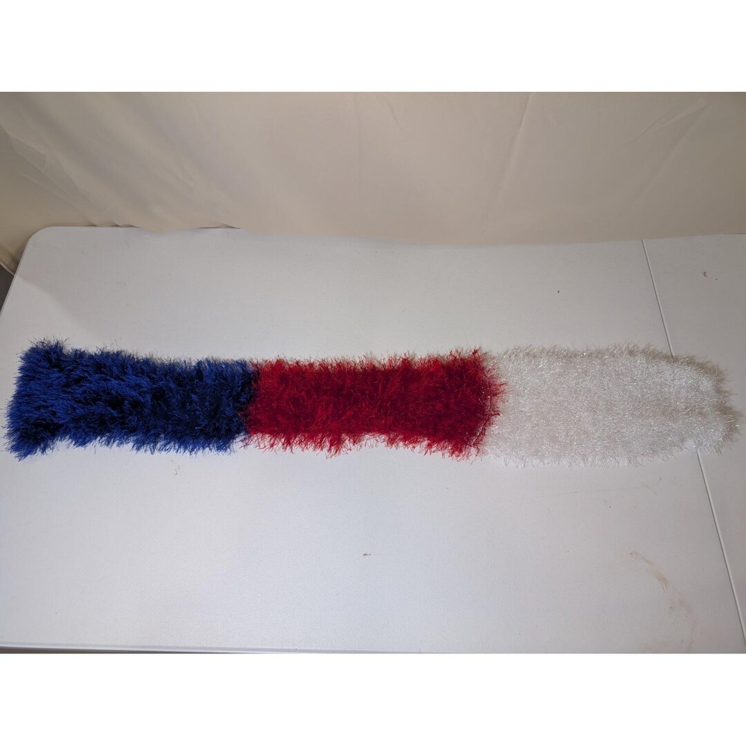 Red White Blue Fuzzy Knit Scarf Soft Novelty Yarn 45" Long Patriotic ...
