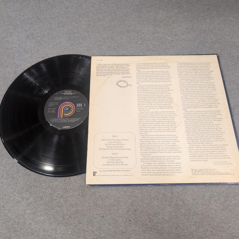 Dolly Parton I Wish I Felt This Way At Home Vinyl LP RCA Camden ACL-7002 image 2
