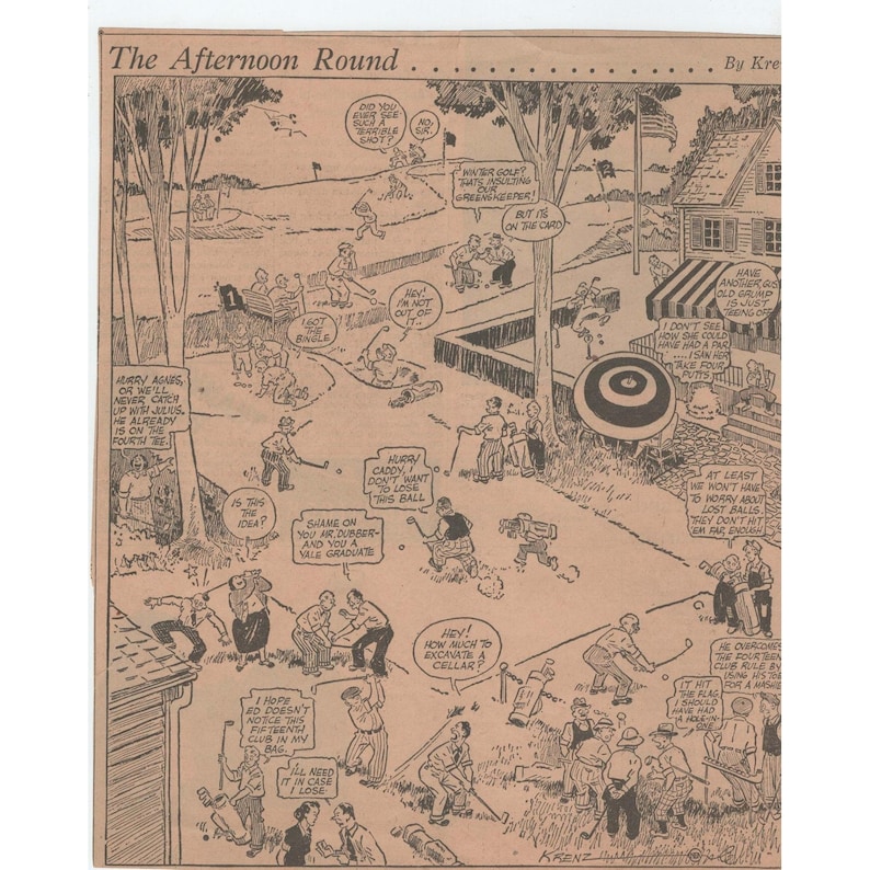 Vintage-Ausschnitt aus dem Golf-Comicstrip „The Afternoon Round“ von Krenz Sports Satire G- Bild 1