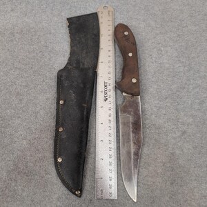 Vintage Fixed Blade Hunting Knife Pakistan Stainless Wood Handle Leather Sheath image 5