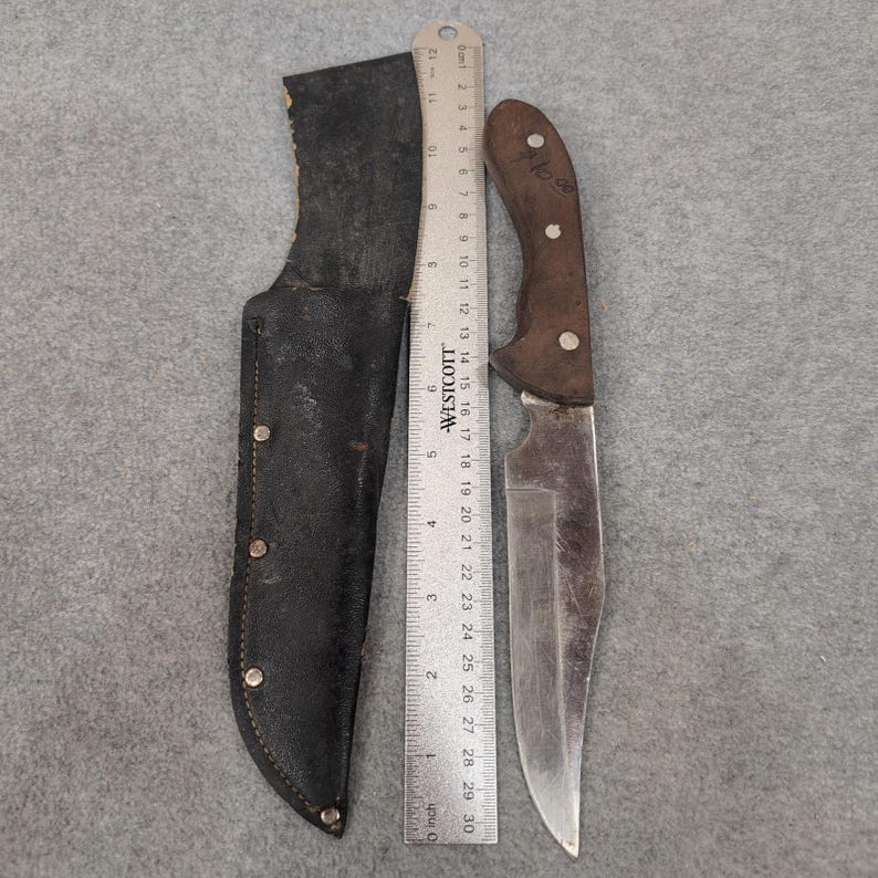 Vintage Fixed Blade Hunting Knife Pakistan Stainless Wood Handle Leather Sheath image 5