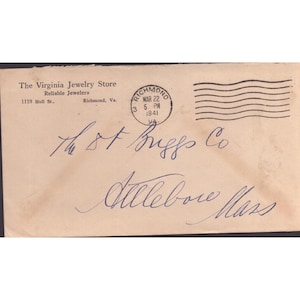 Vintage 1941 Virginia Jewelry Store Richmond Advertising Envelope Postal Cover image 1