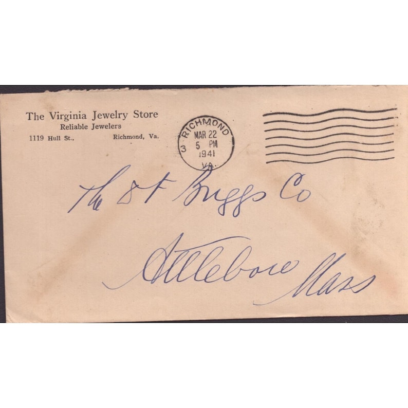 Vintage 1941 Virginia Jewelry Store Richmond Advertising Envelope Postal Cover image 1
