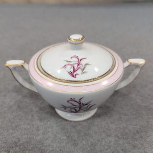 Mikado China Desiree Sugar Bowl with Lid Pink Grey Floral Gold Trim Japan image 2