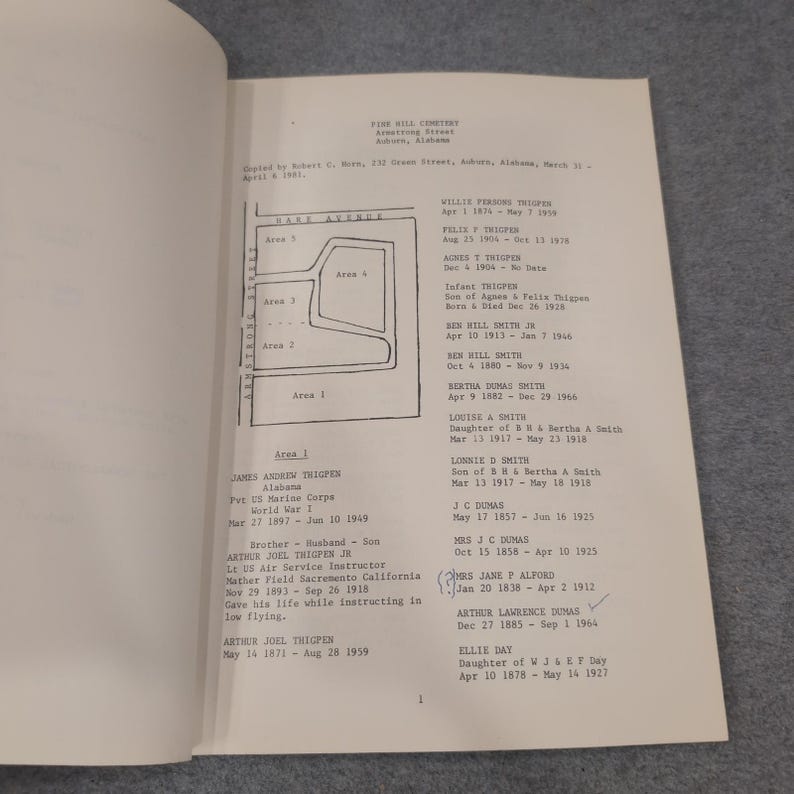 Tap Roots Epitaphs East-Central Alabama Cemeteries V1 Pine Hill Camp Hill 1982 image 3