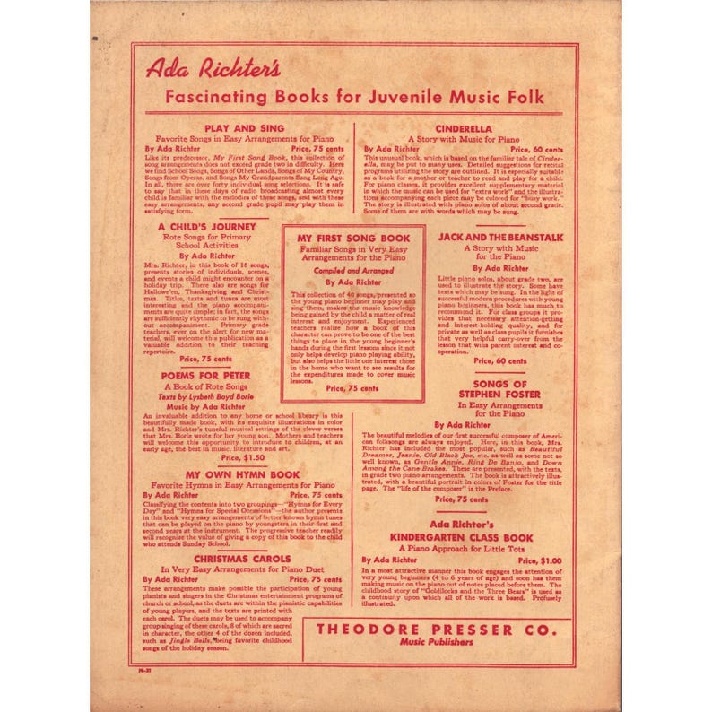 The First Easter Ada Richter Piano Sheet Music Book Theodore Presser Co Vintage image 2