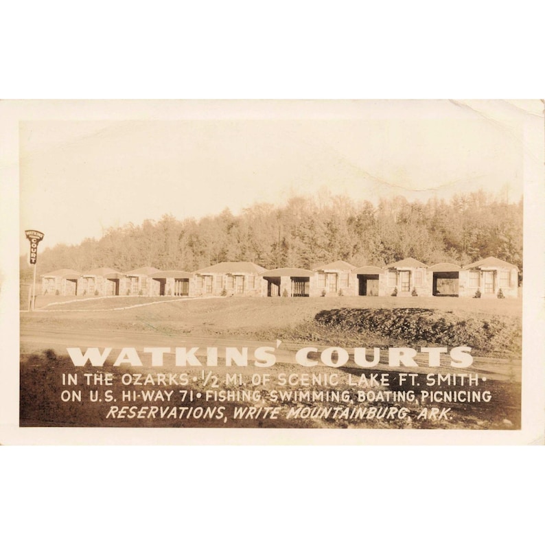 Watkins Courts Mountainburg Arkansas AR RPPC Real Photo Postcard 1946 Route 71 image 1