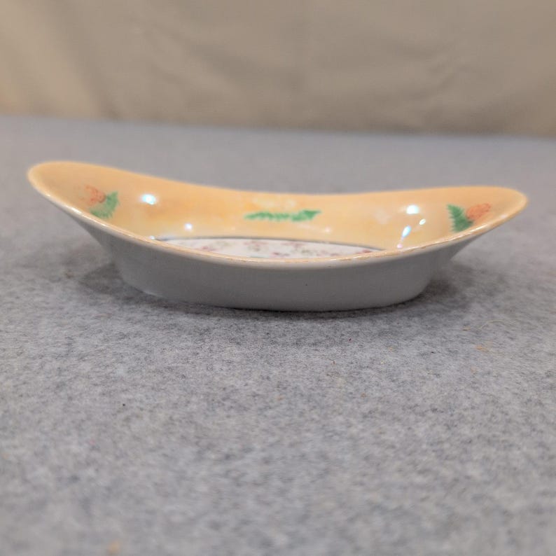 Vintage Made in Japan Lusterware Peach Floral Porcelain Trinket Dish NA308 image 2