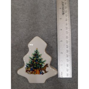 Papel Christmas Morning Tree Trinket Box Japan White Porcelain Gold Trim image 3