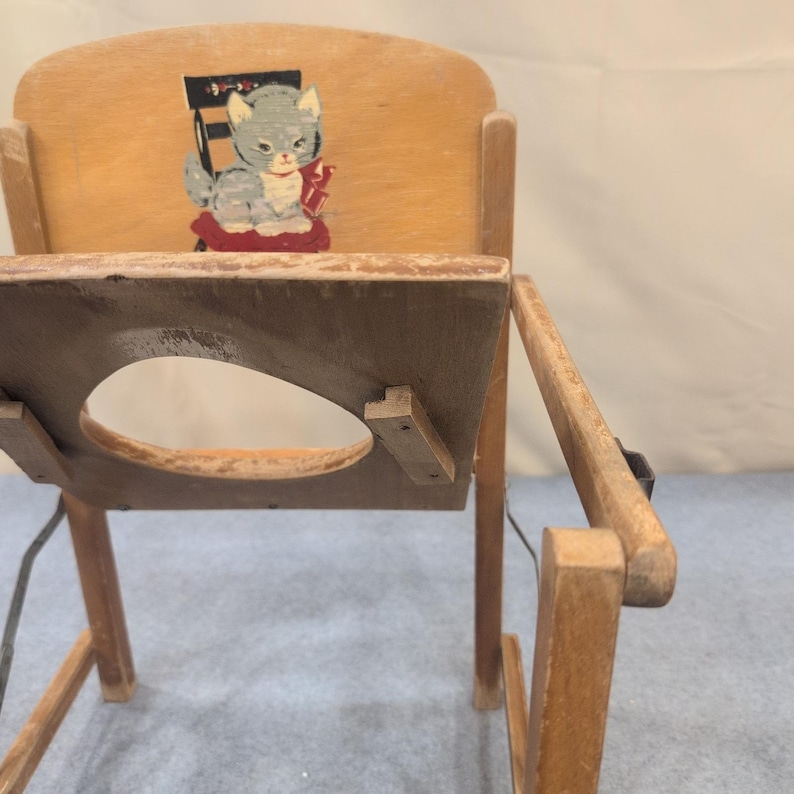 Vintage Wooden Potty Chair Kitten Graphic Mid Century Toddler Training Seat image 6
