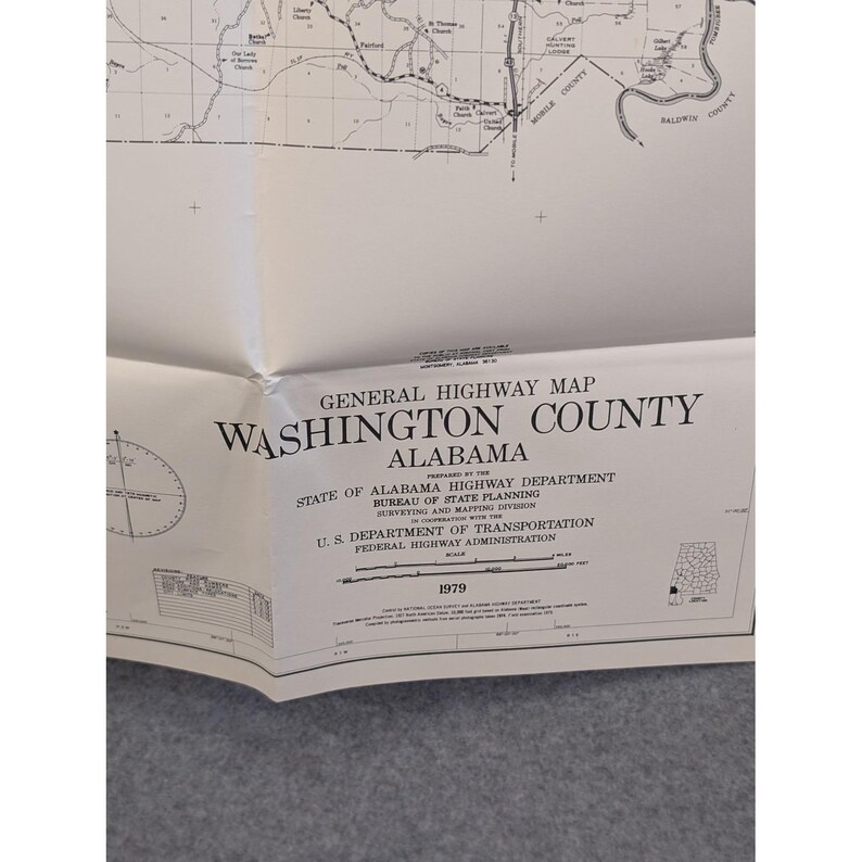 VTG 1979 General Highway Map Washington County Alabama 28" x 18" Chatom Millry image 2