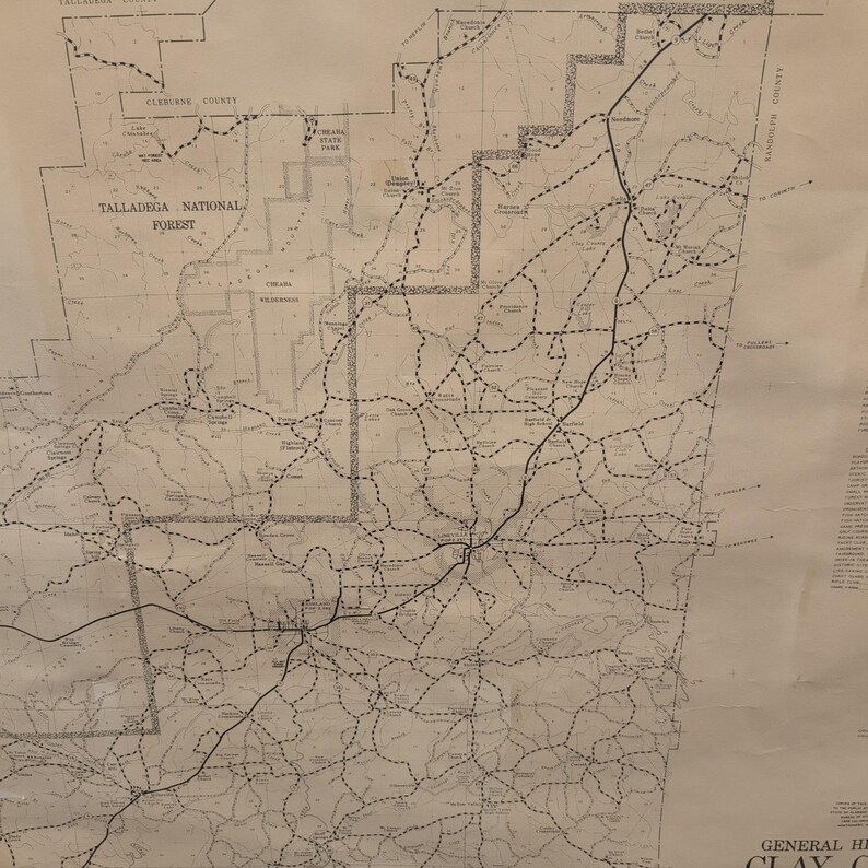 Big 1984 VTH General Highway Map Clay County Alabama State Highway Dept 4 x 3 Ft image 3