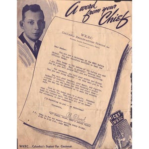 Certificado de membro da Patrulha de Segurança WKRC de Cincinnati, de 1938 (vintage). Música de Al Bland. imagem 2