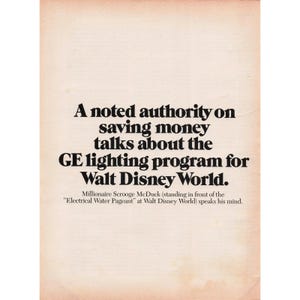1973 Scrooge McDuck Disney World GE Lighting Print Ad Vintage Decor image 2