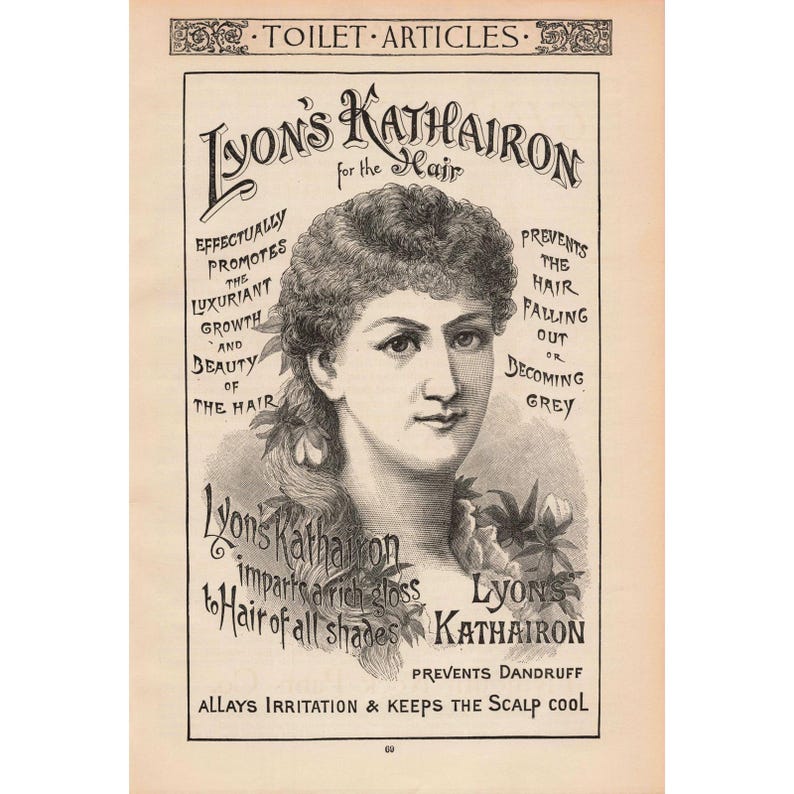 1891 Antique Lyons Kathairon Toilet Article Hair Growth Advertisement Print image 1