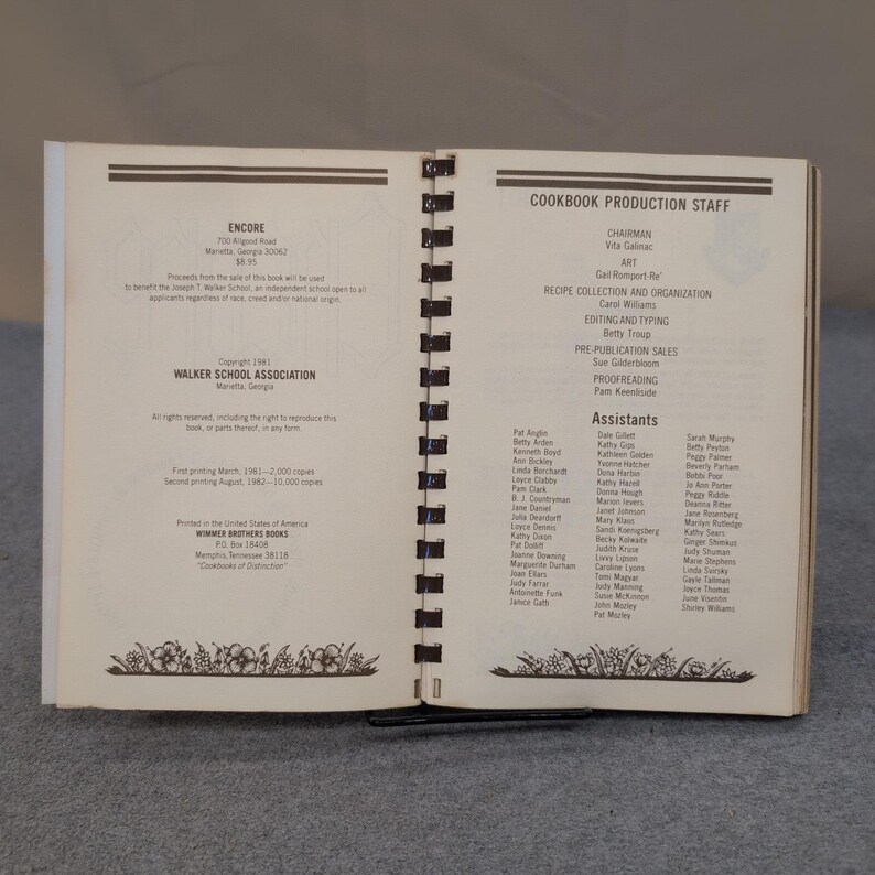 Libro de cocina comunitario de la escuela Encore Joseph T Walker, Marietta, Georgia, 1982, espiral imagen 3