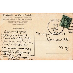 Antike Postkarte von 1909: Badende Schönheiten in edwardianischen Badeanzügen, Union NY Poststempel, sehr guter Zustand. Bild 2