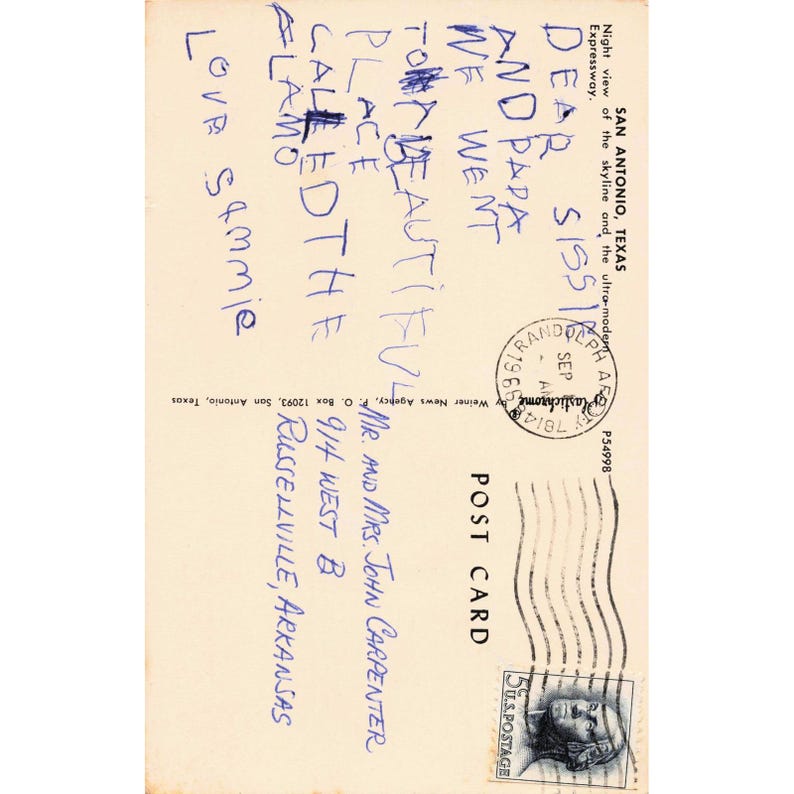 San Antonio TX Plastichrome Chrome Postcard 1966 Night Skyline Highway Barq's image 2