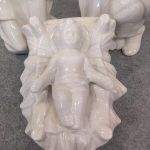 White Glazed Ceramic Nativity Set 3 Piece Holy Family Mary Joseph Baby Jesus image 2