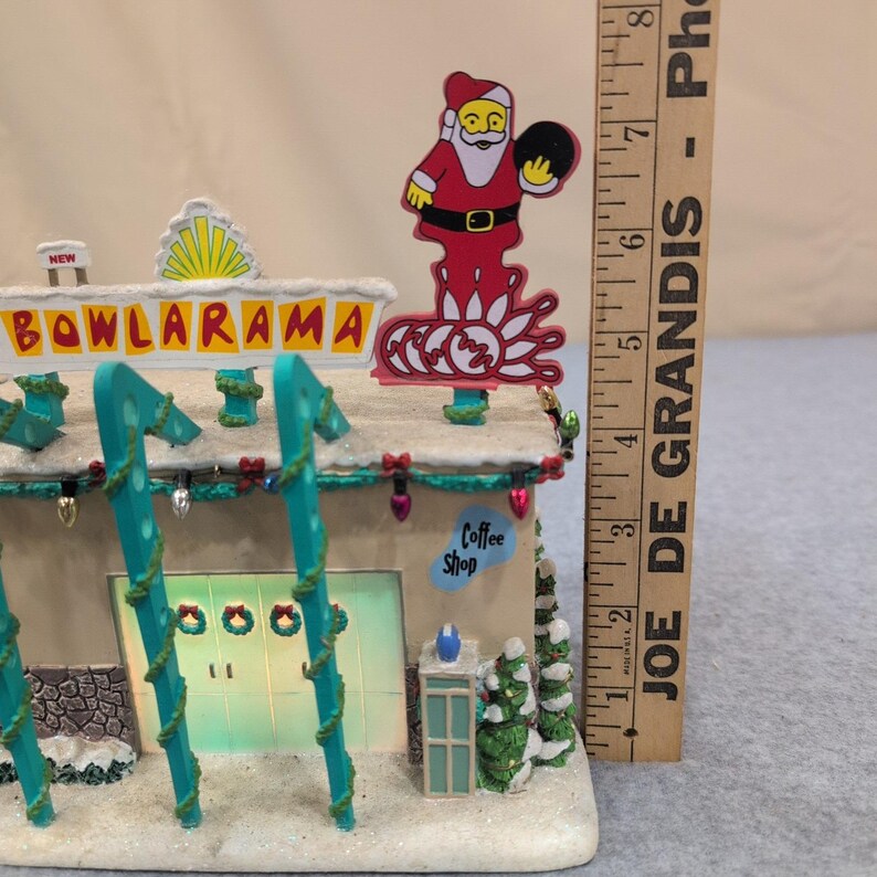 Barneys Bowlarama Lighted Christmas Village Building Retro Bowling Alley Decor image 8