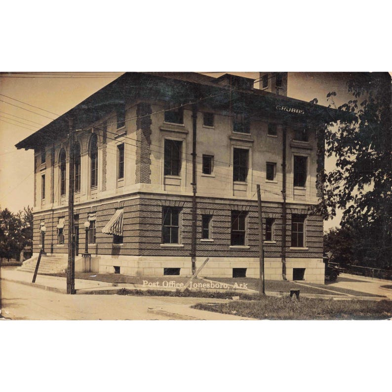 Jonesboro Arkansas AR RPPC Post Office 1924 Grubbs Real Photo Postcard Used image 1
