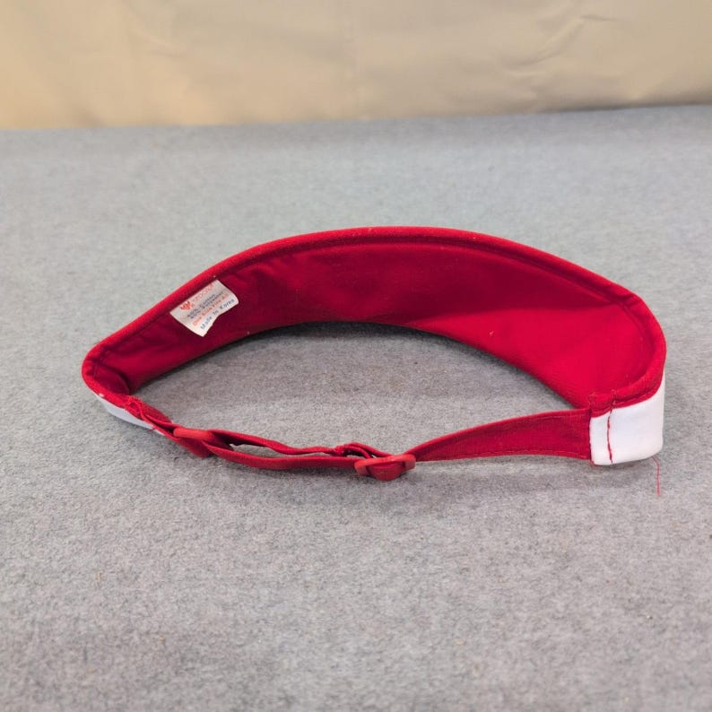 Vintage Yupoong Barbers Sun Visor Hat Red White Made in Korea Adjustable Strap image 2