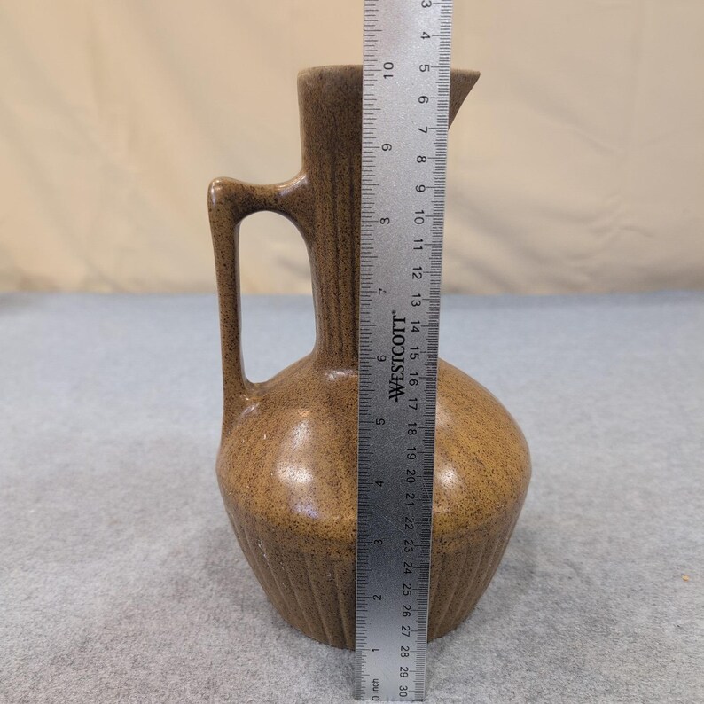 Vintage Monmouth Pottery Brown Speckled Stoneware Pitcher Maple Leaf USA image 9