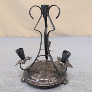 Vintage Metal 4 Light Candelabra Leaf Detail Gothic Tabletop Centerpiece image 1