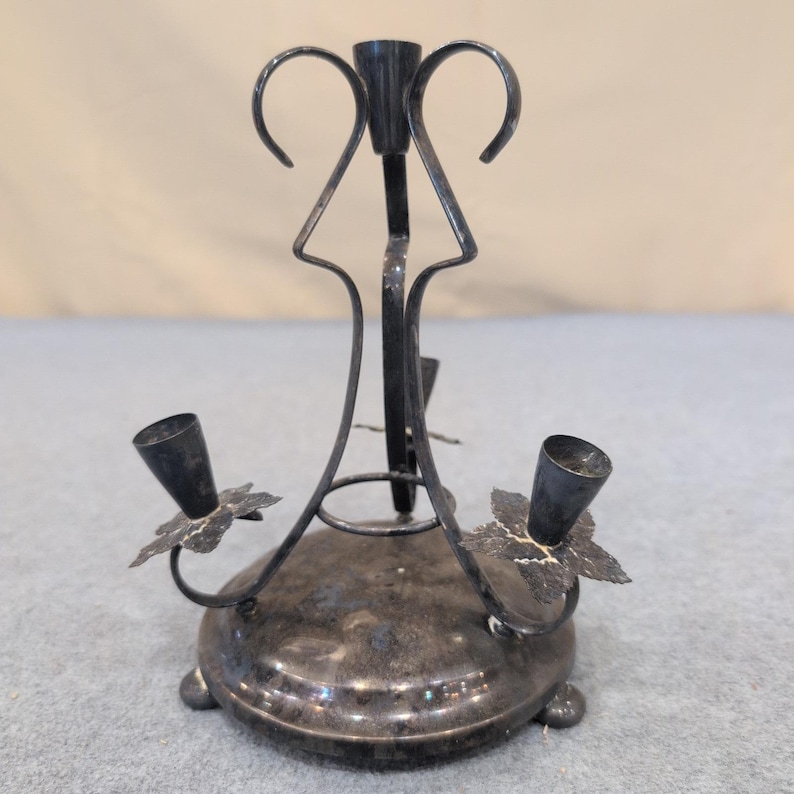Vintage Metal 4 Light Candelabra Leaf Detail Gothic Tabletop Centerpiece image 1