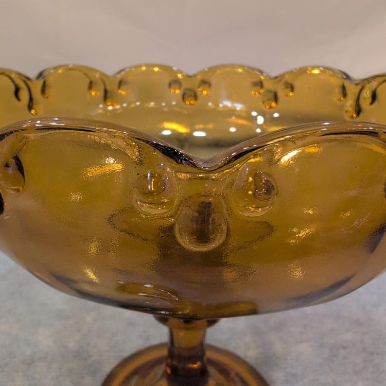 Indiana Glass Amber Teardrop Garland Pedestal Compote Scalloped Candy Dish image 2