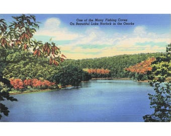Lake Norfork Ozarks Arkansas Fishing Cove Linen Postcard VG 1940s Vintage
