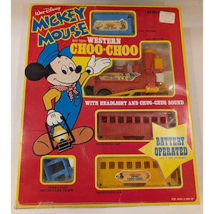 Ensemble vintage de train Western Choo-Choo MICKEY MOUSE par Durham - Boîte effet vieilli image 1