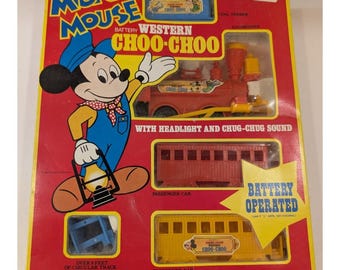 Tren Choo-Choo Vintage Mickey Mouse Western de Durham – Caja desgastada