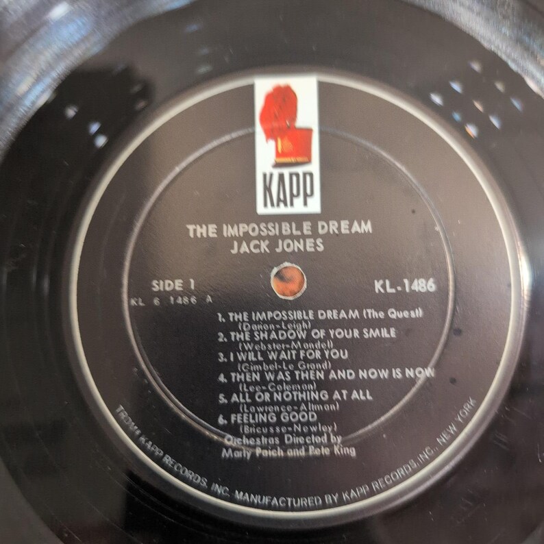Jack Jones The Impossible Dream Vinyl LP Mono Kapp Records KL-1486 1966 image 4