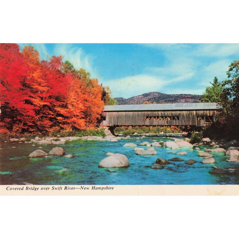 Vintage Covered Bridge over Swift River New Hampshire Postcard 1976 Dick Smith image 1