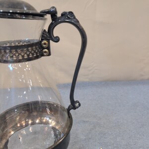 Sheridan Silver Plated Glass Carafe with Ornate Warming Stand Vintage Beverage image 4