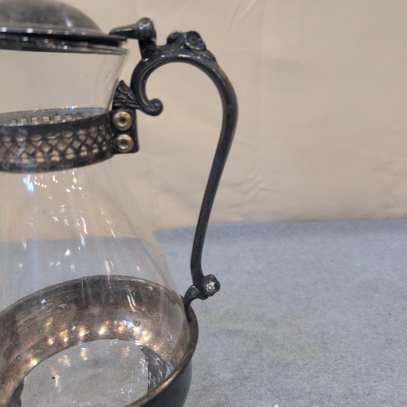 Sheridan Silver Plated Glass Carafe with Ornate Warming Stand Vintage Beverage image 4