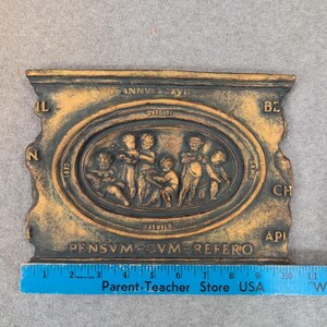Marko Mfg Inc Neoclassical Cherub Relief Wall Plaque Gold Bronze Latin Text 1074 image 2